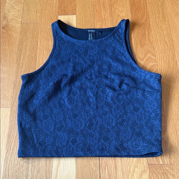 Guess Dark Blue Lace Tank Top - Picture 1 of 5